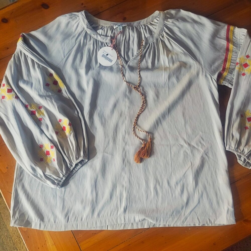 NWT! Hayden Light "Greige" Embroidered Peasant Boho Top Billowed Sleeve - Sz 2X - Picture 13 of 13